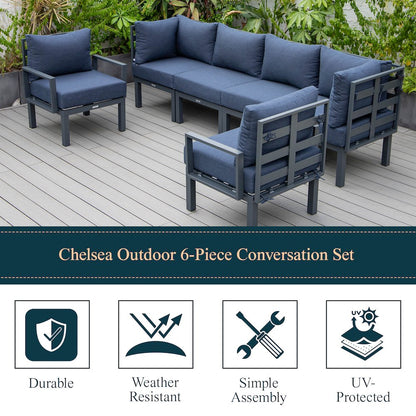 Chelsea 6-Piece Patio Sectional Black Aluminum With Cushions