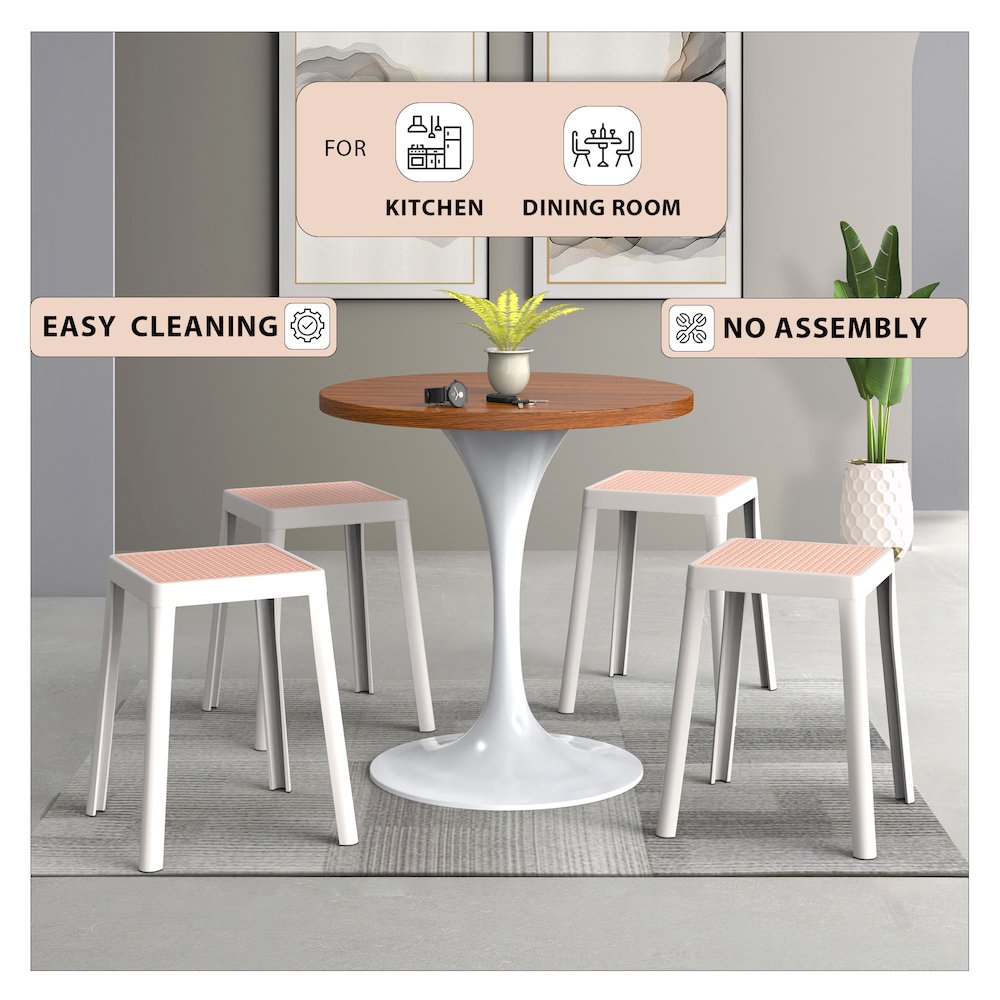 Tresse Series Stackable Poly Stool With Wicker Top 12 in White