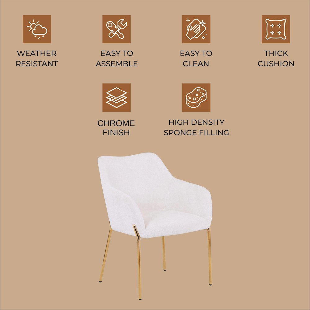 Zaire Collection Modern Dining Chair, Gold Legs and White Boucle