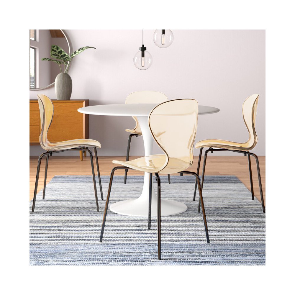 Modern Oyster Transparent Side Chair in Black Base