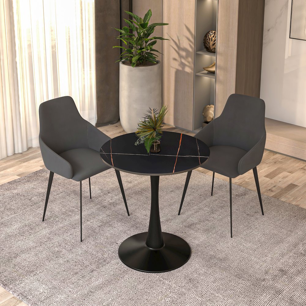 Bristol 24 round dining table Black base with Black Sintered stone Top
