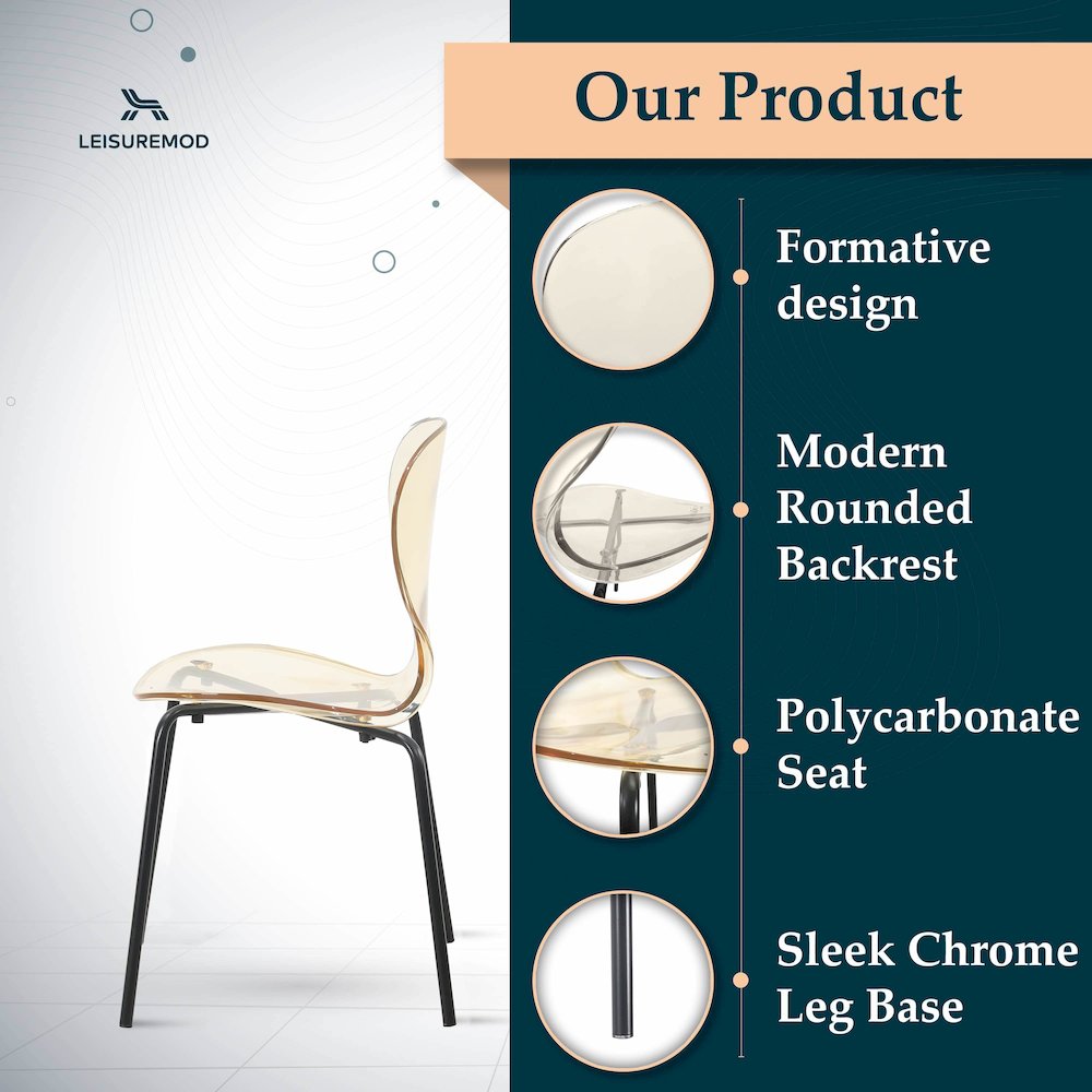 Modern Oyster Transparent Side Chair in Black Base set of 4