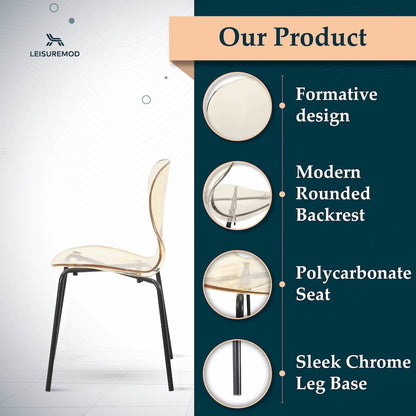 Modern Oyster Transparent Side Chair in Black Base set of 4