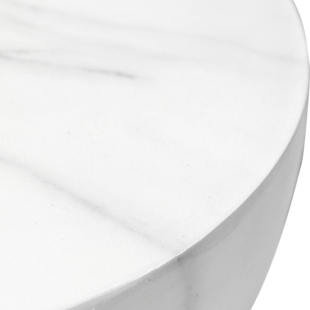 Sage Collection Fiberglass Outdoor Side Table in Marbled White