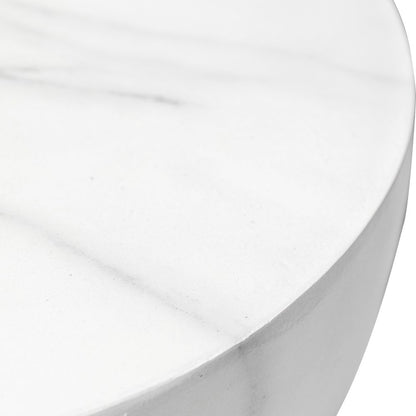 Sage Collection Fiberglass Outdoor Side Table in Marbled White