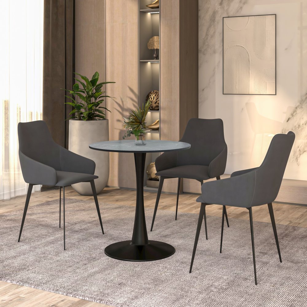 Bristol Dining table, Black Base with 27 Round Marbleized Black MDF top