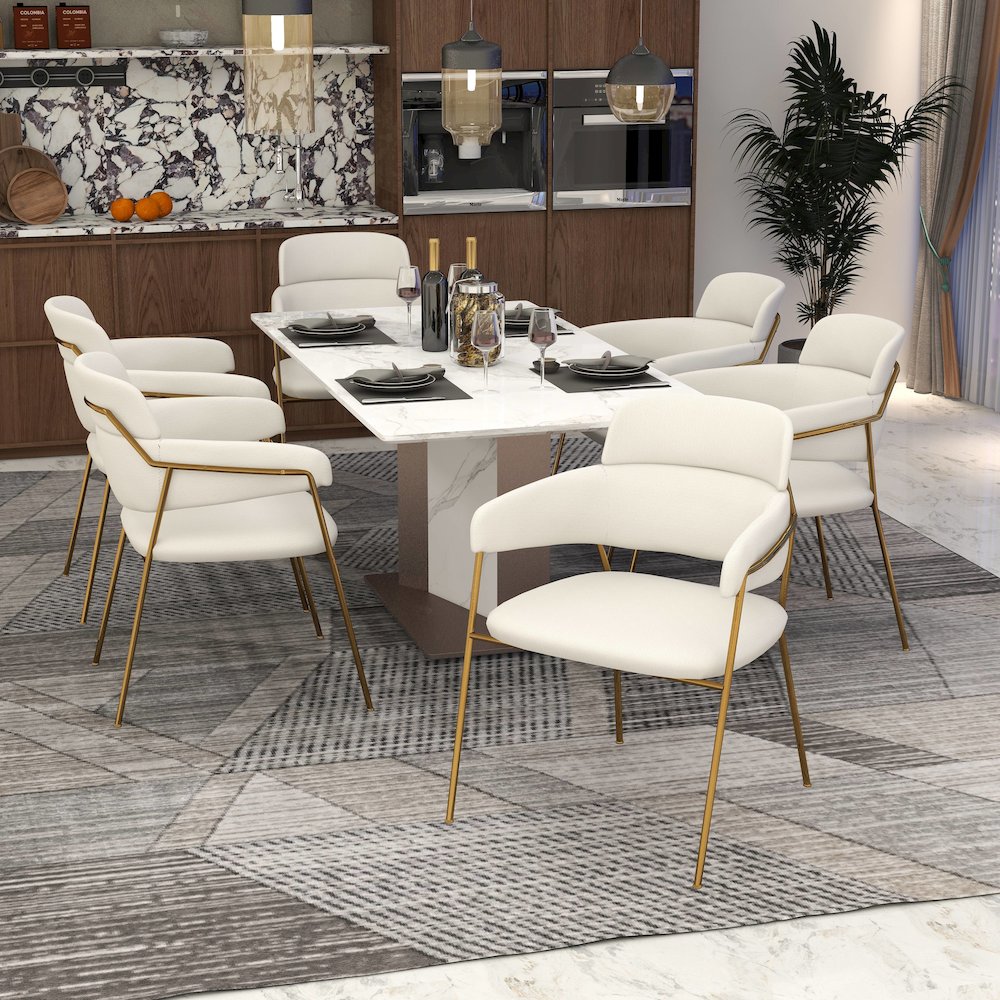 Axis Collection Modern Gold Dining Chair in White - Set of 2