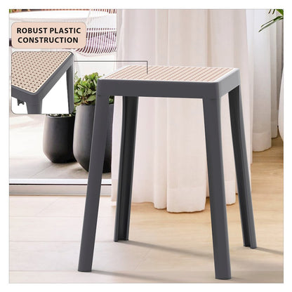 Tresse Series Stackable Poly Stool With Wicker Top 12 in Grey