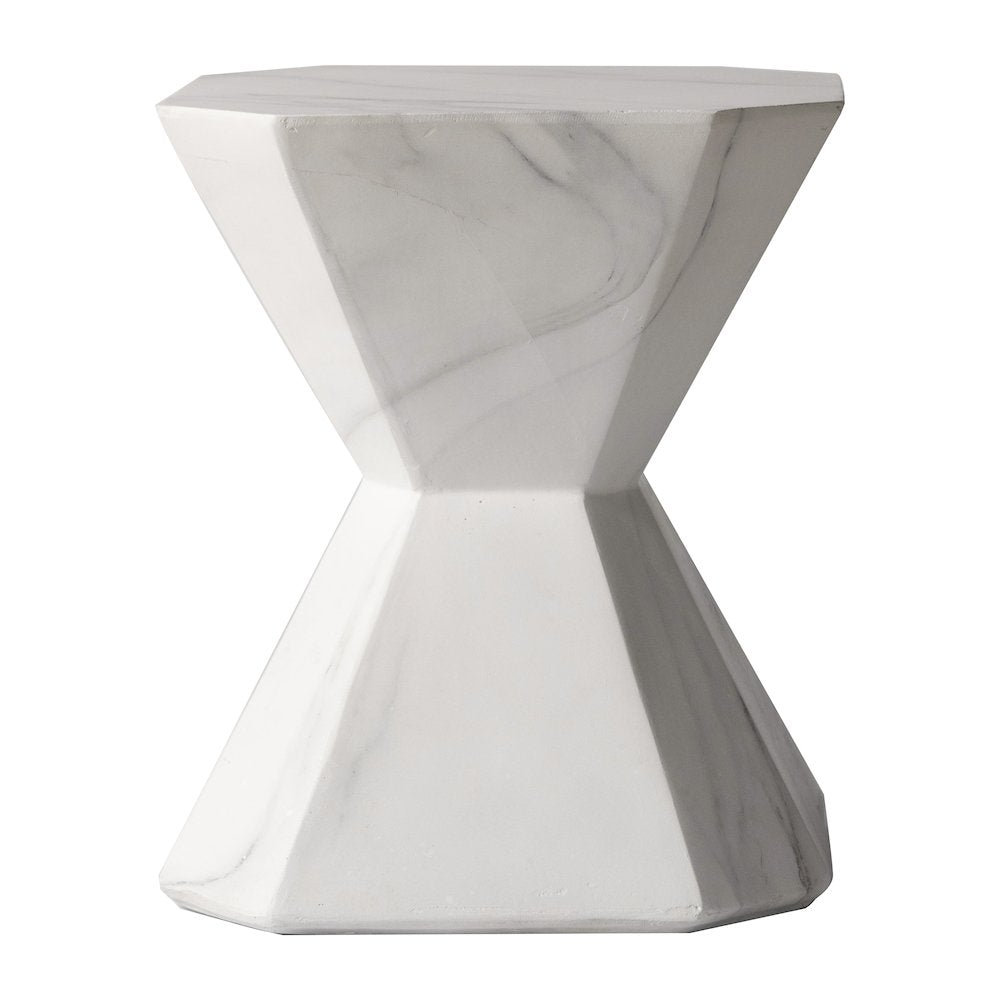 Azure Collection Fiberglass Outdoor Side Table in Marble White
