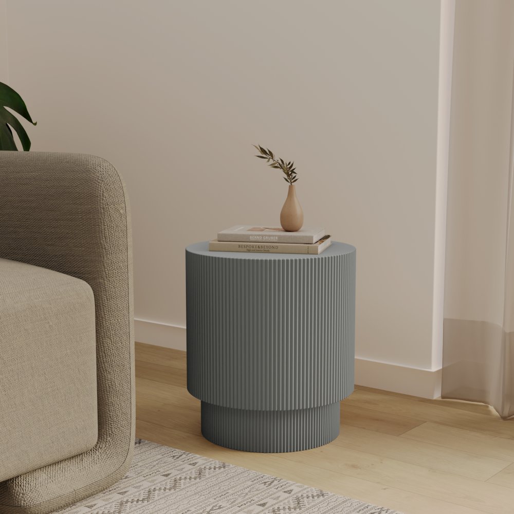 Eden Collection Fiberglass Outdoor Side Table in Light Grey