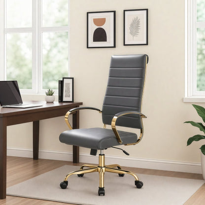 Benmar High-Back Leather Office Chair With Gold Frame