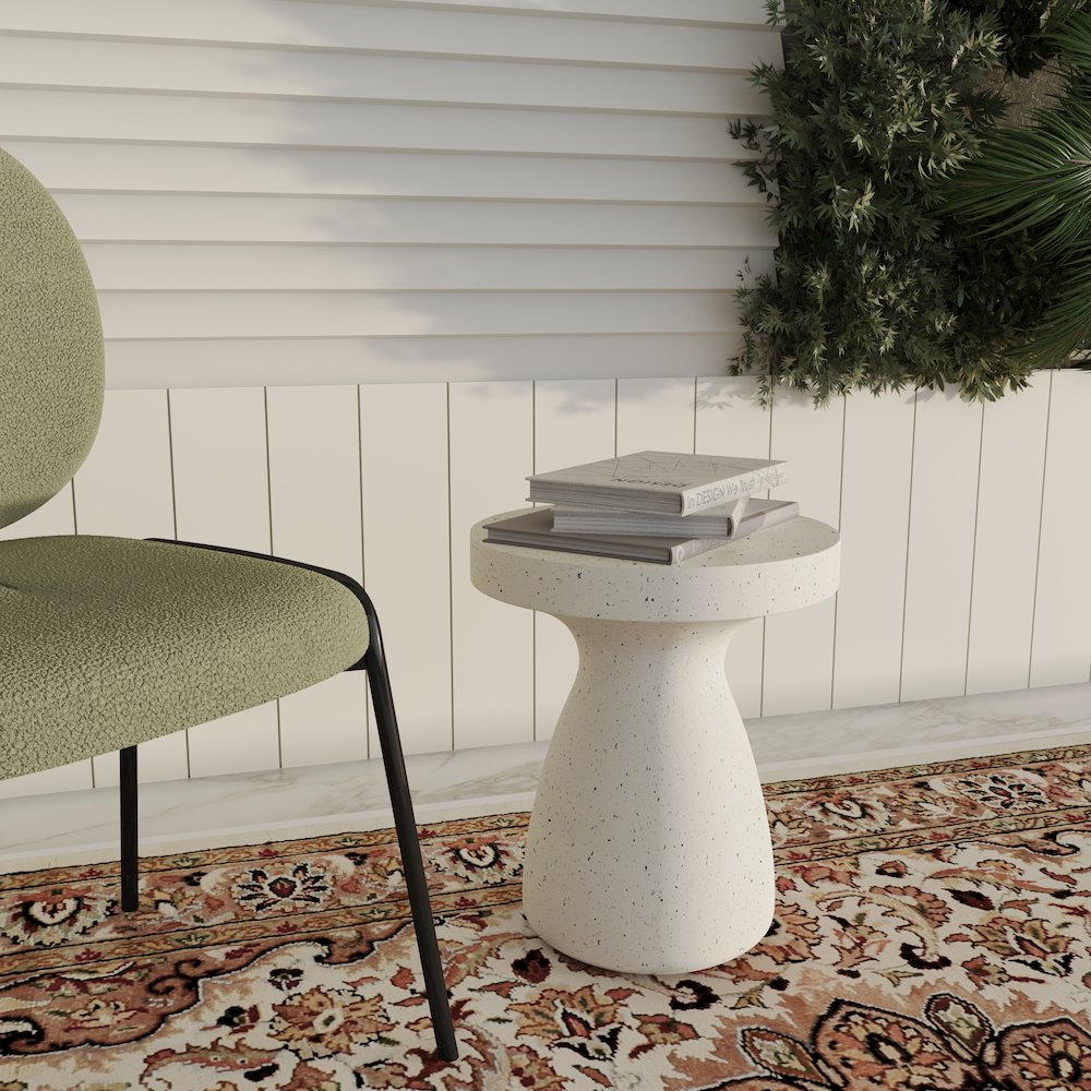 Modern Side End Table Wisp Series In Terrazzo White