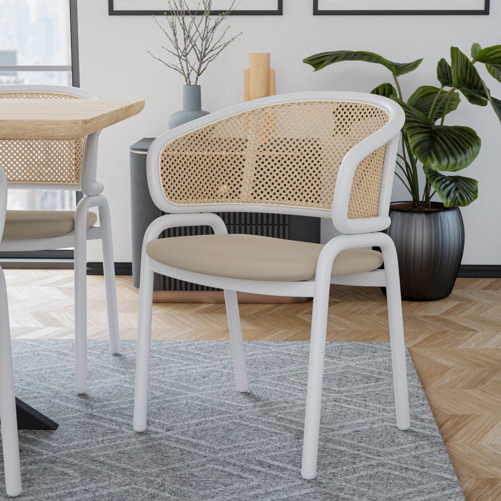 Ervilla - Dining Chair - White frame in Taupe Leather