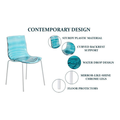 Astor Water Ripple Design Dining Chair in White Base Trans Blue Seat Set of 4