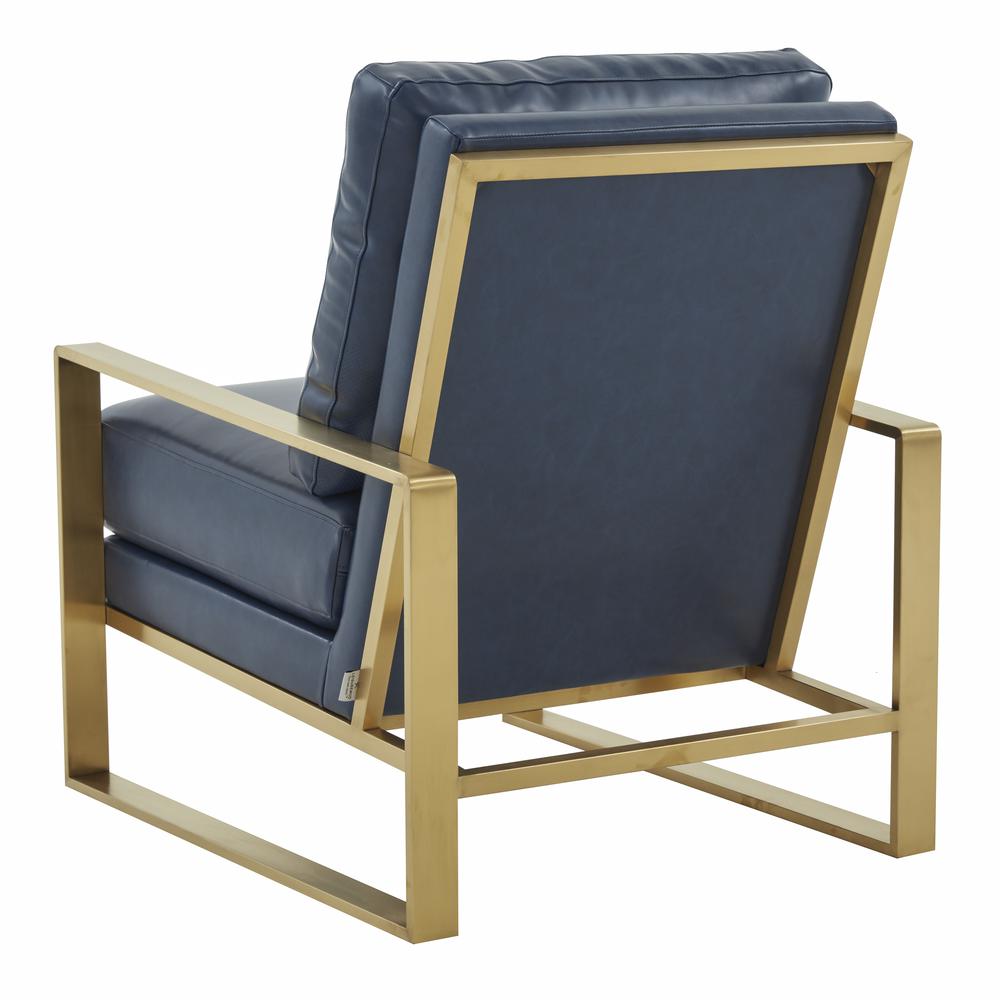 LeisureMod Jefferson Leather Modern Design Accent Armchair With Elegant Gold Frame, Navy Blue