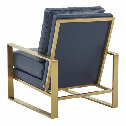 LeisureMod Jefferson Leather Modern Design Accent Armchair With Elegant Gold Frame, Navy Blue