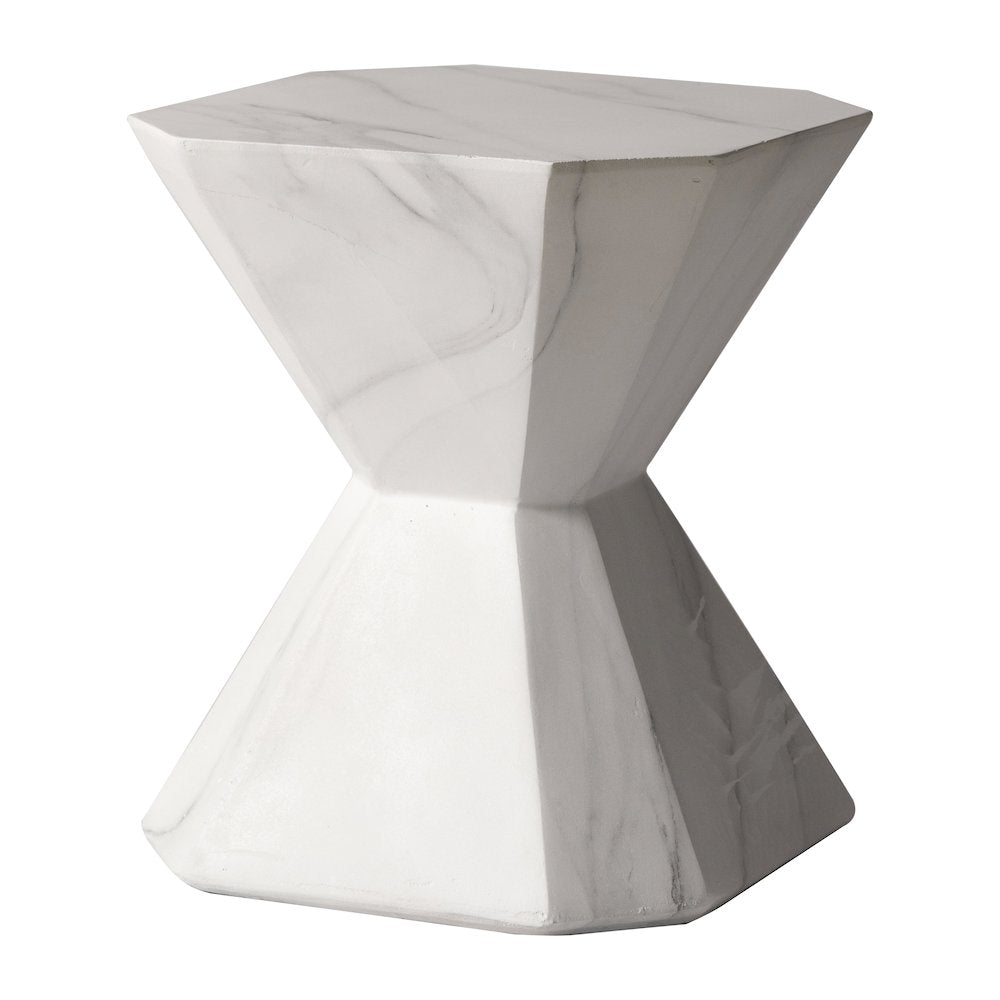 Azure Collection Fiberglass Outdoor Side Table in Marble White