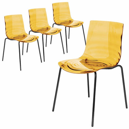 Astor Water Ripple Design Dining Chair in Black Base Orange Seat Set of 4