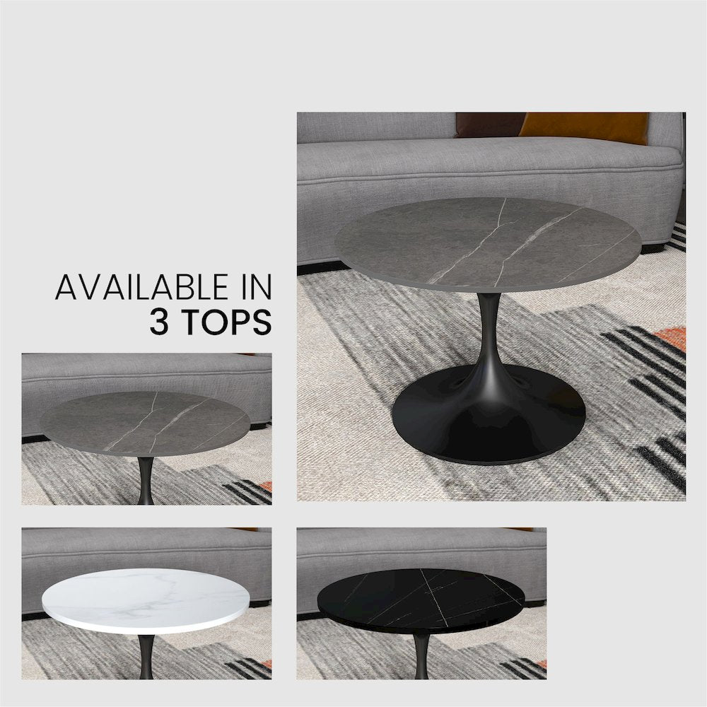Verve Coffee Table Black base with 27" round Grey Sintered Stone top