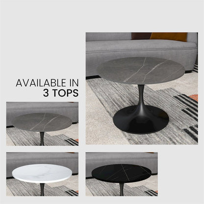 Verve Coffee Table Black base with 27" round Grey Sintered Stone top