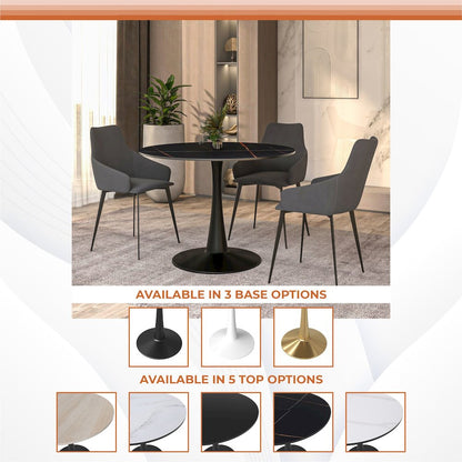Bristol 40" round dining table Black base with Black Sintered stone Top