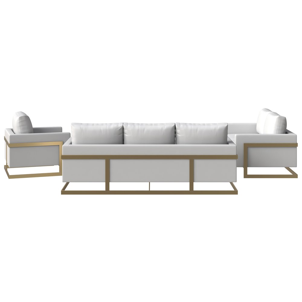 Lincoln 3-Piece Velvet Living Room Sofa Set With Gold Frame White