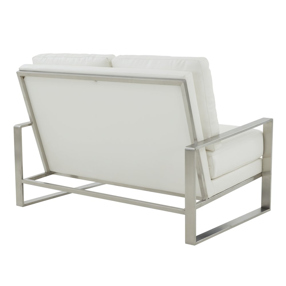 Jefferson Contemporary Modern Faux Leather Loveseat With Silver Frame