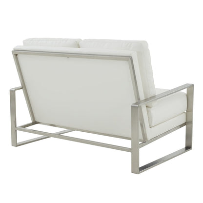 Jefferson Contemporary Modern Faux Leather Loveseat With Silver Frame