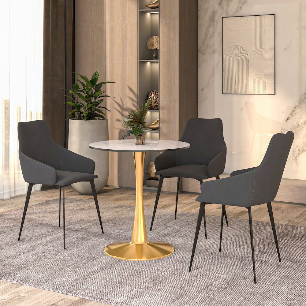 Bristol 27 round dining table Gold base with White Sintered stone Top