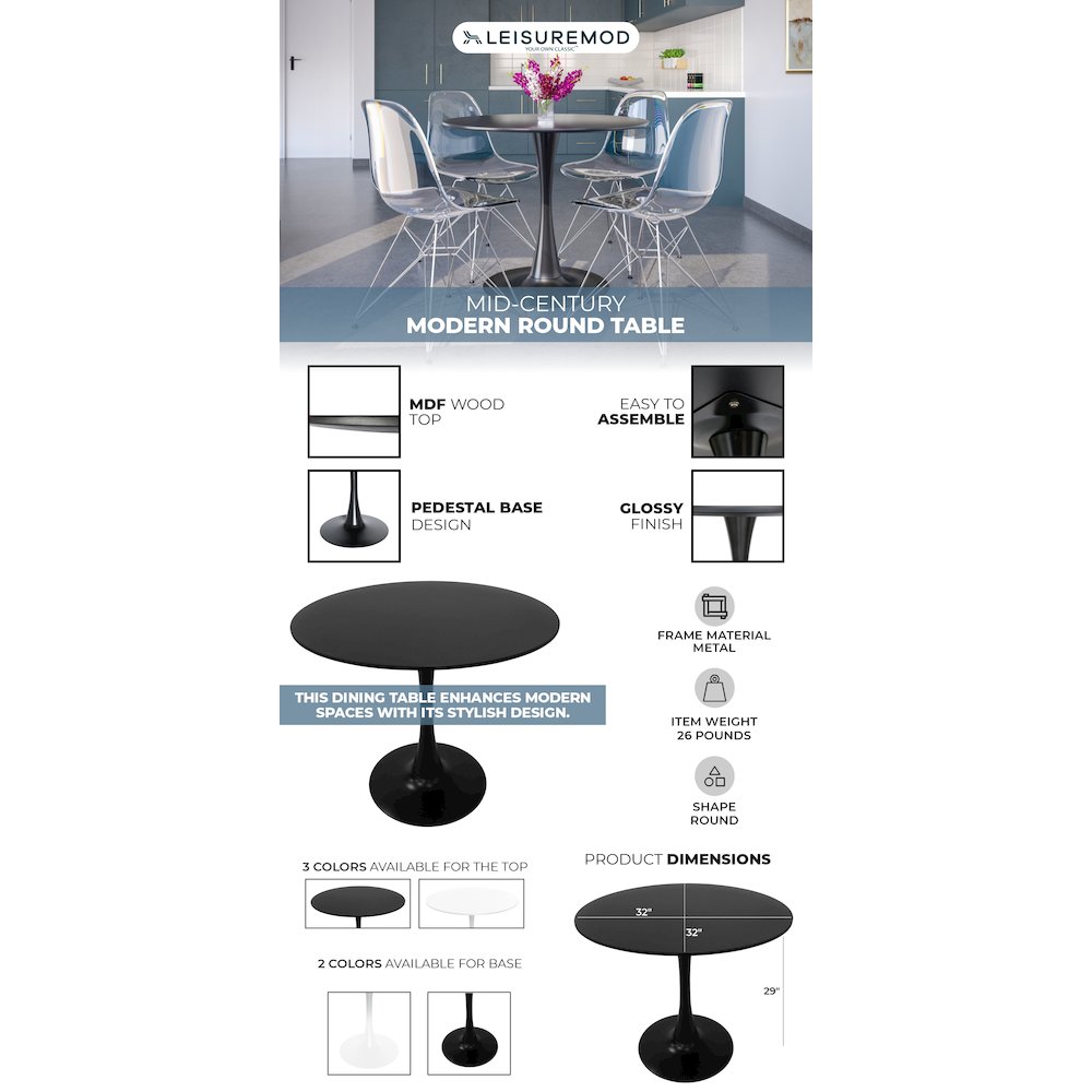 Bristol Mid-Century Modern Round Dining Table