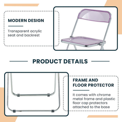 Lawrence Acrylic Folding Chair With Metal Frame, Set of 4
