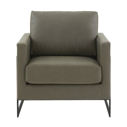 Lincoln Leather Accent Armchair With Black Steel Frame in Grey