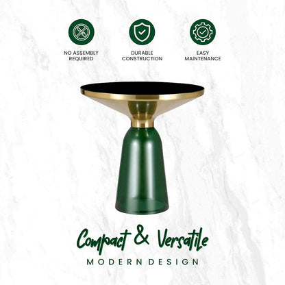 Tully Collection Glass side Table Green glass, Gold Rim with Black Glass top