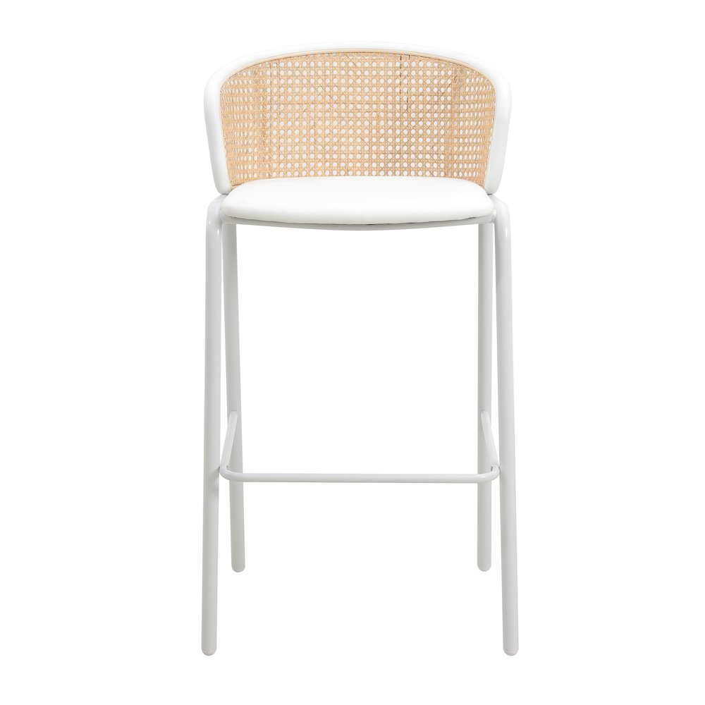 Ervilla Mid-Century Modern Wicker Bar Stool in White