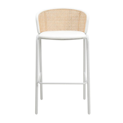 Ervilla Mid-Century Modern Wicker Bar Stool in White