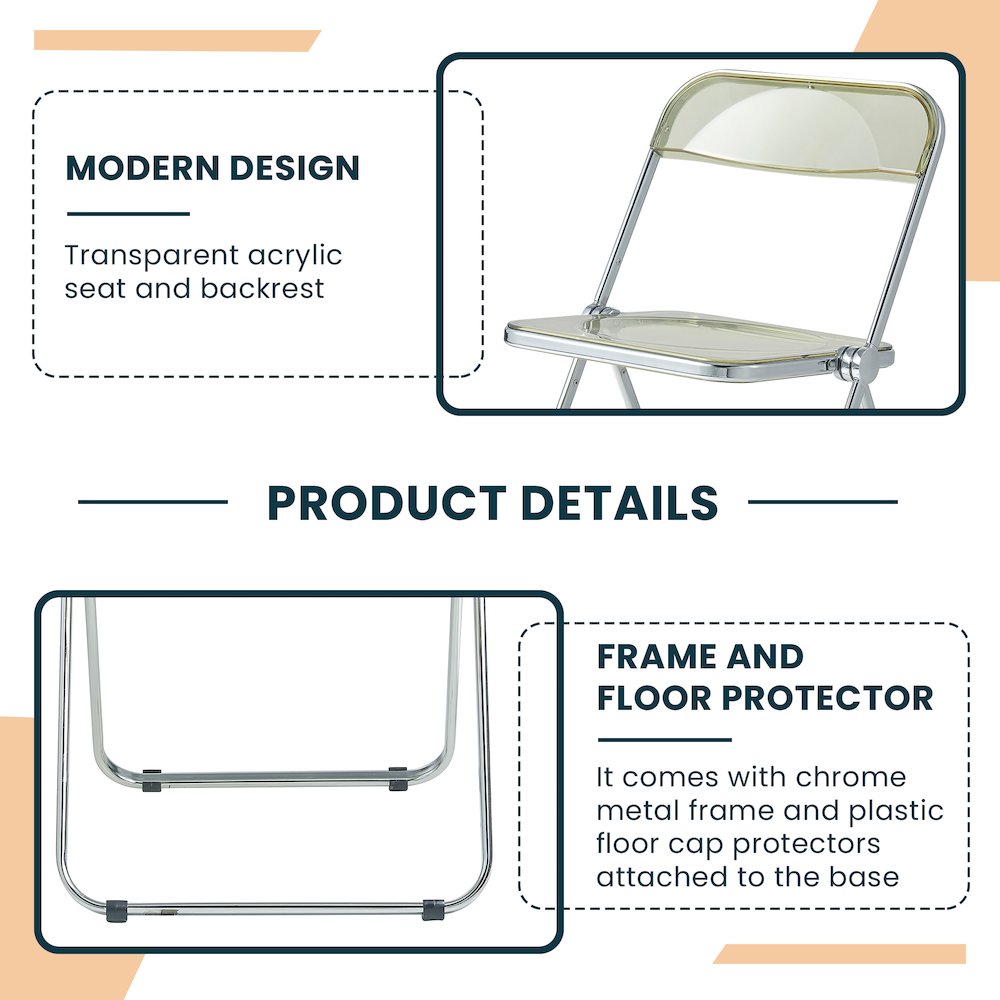 Lawrence Acrylic Folding Chair With Metal Frame, Set of 2
