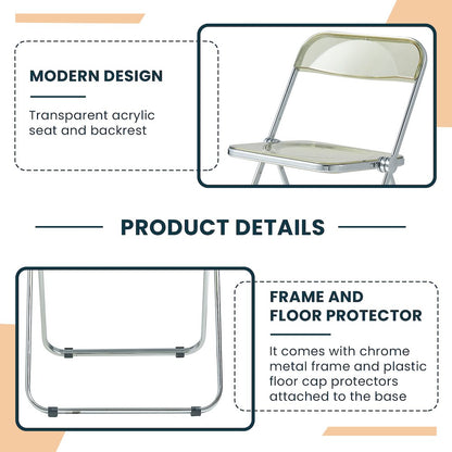 Lawrence Acrylic Folding Chair With Metal Frame, Set of 2