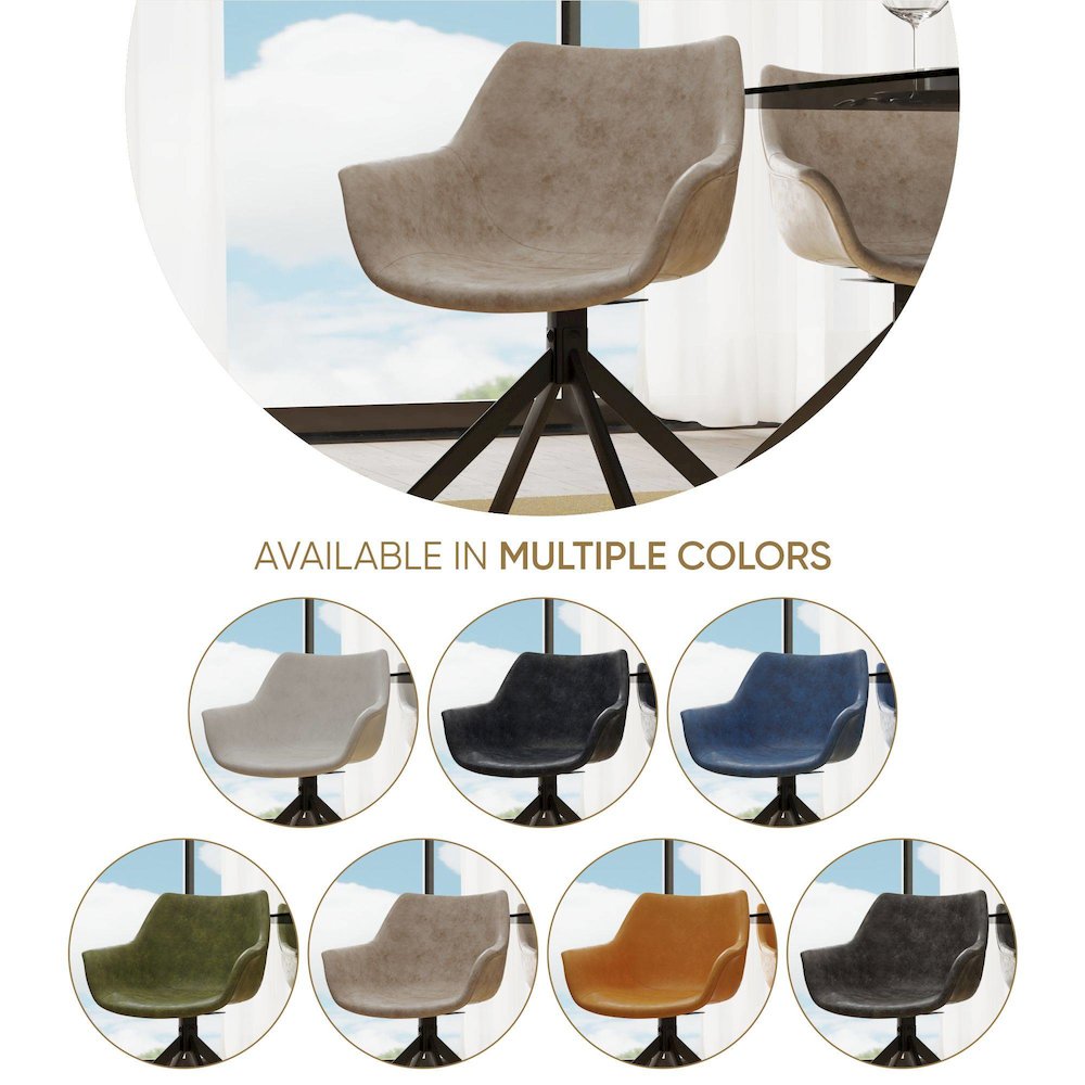 Markley Modern Leather Dining Swival Arm Chair in Taupe