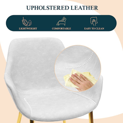 Markley Modern Leather Dining Arm Chair With Gold Light Grey Metal Legs Set of 2