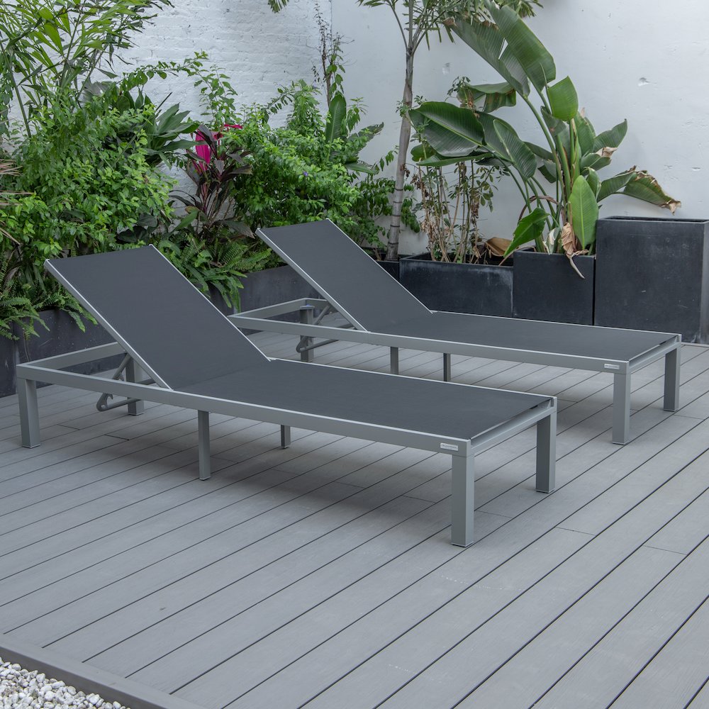 Marlin Patio Chaise Lounge Chair With Grey Aluminum Frame, Set of 2 in Black