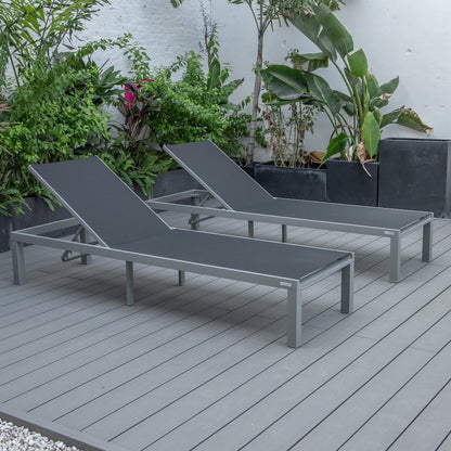 Marlin Patio Chaise Lounge Chair With Grey Aluminum Frame, Set of 2 in Black