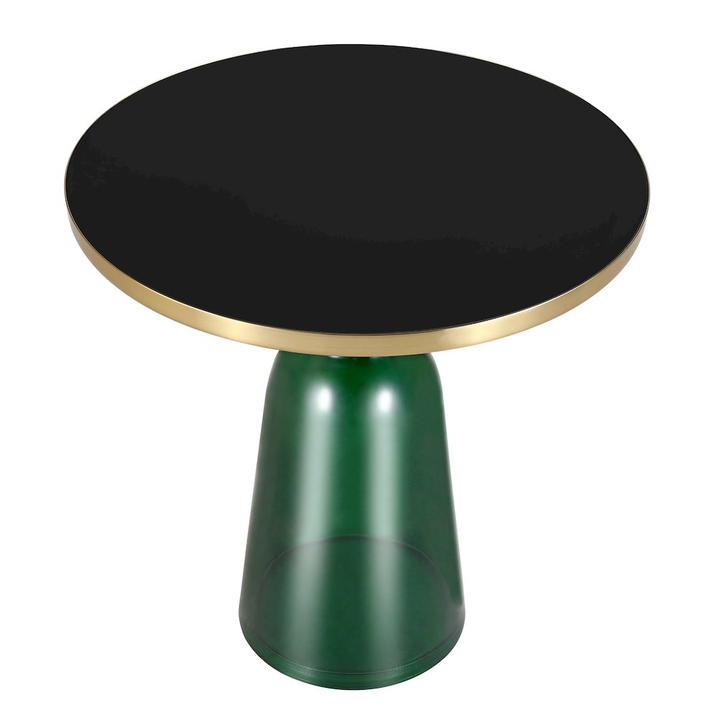Tully Collection Glass side Table Green glass, Gold Rim with Black Glass top