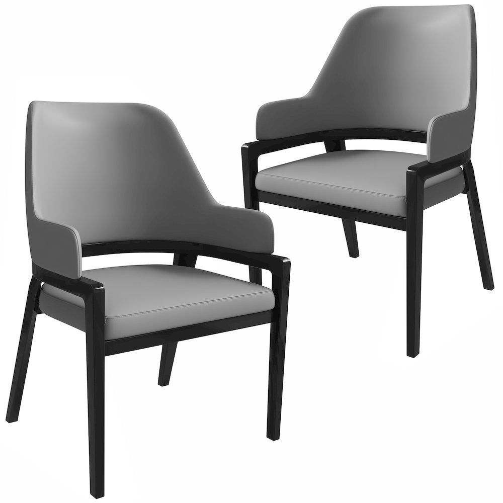 Ethora Collection Modern Wooden Dining Chair in Grey Set of 2