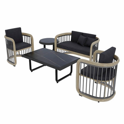 Klyra 5-Piece Aluminum Conversation Set with 2 accent chair in Grey