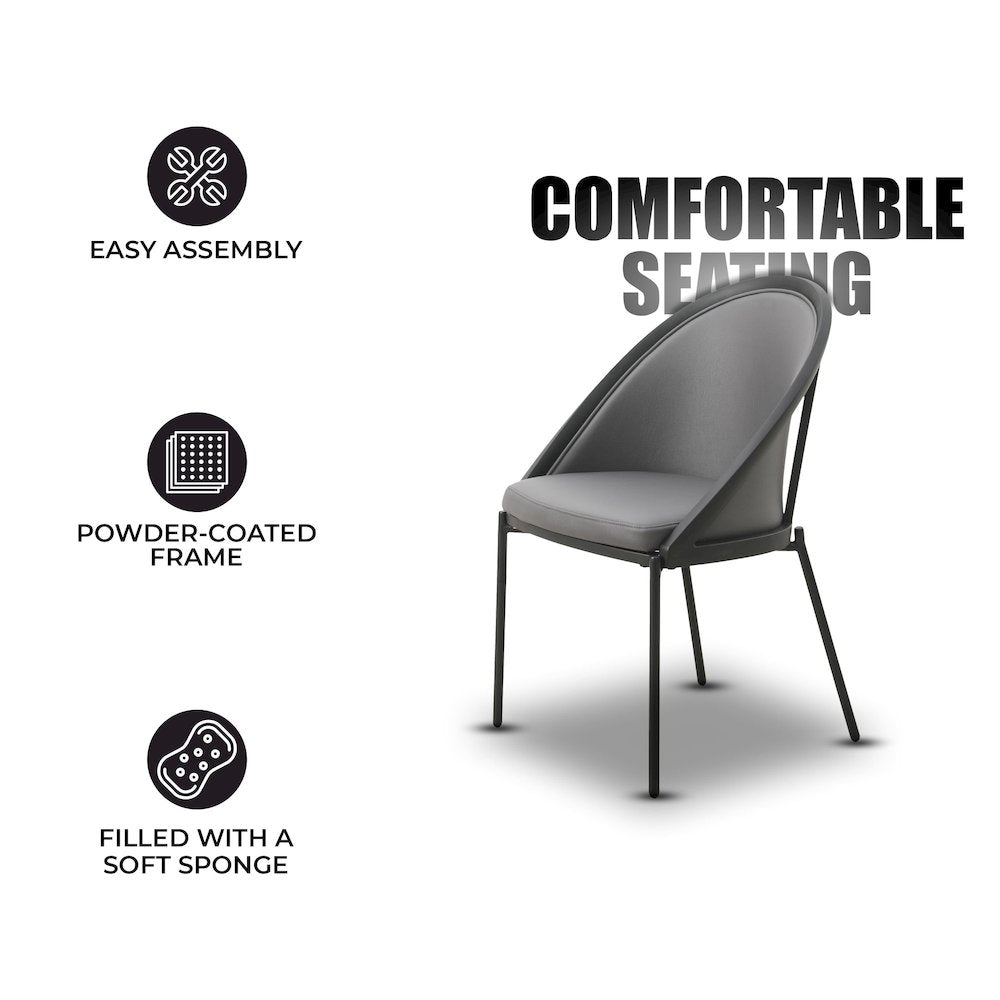 Urbane Collection Modern Dining Chair in Charcoal - Set of 2