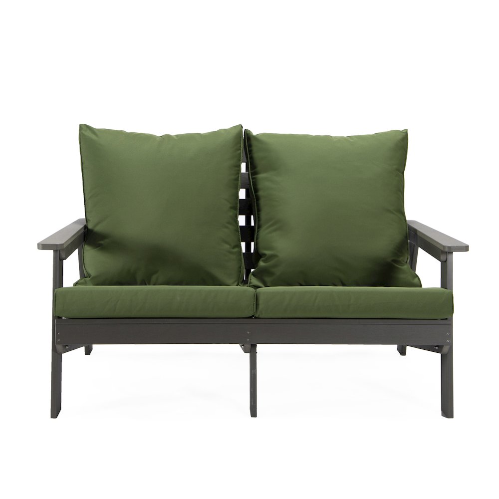 Alpine - Grey Loveseat - Dark Green Cushions