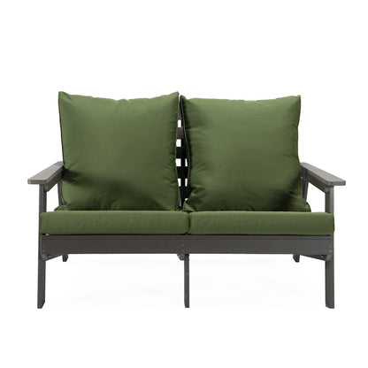 Alpine - Grey Loveseat - Dark Green Cushions