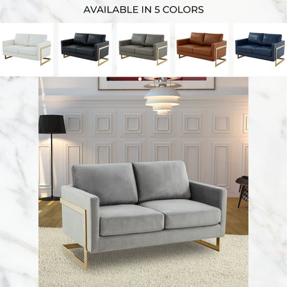 Lincoln Modern Mid-Century Upholstered Velvet Loveseat with Gold Frame