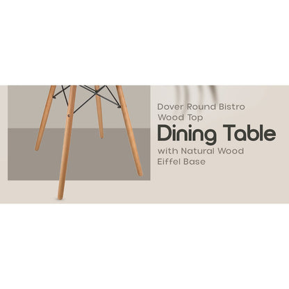 Dover Round Bistro Wood Top Dining Table W/ Natural Wood Eiffel Base