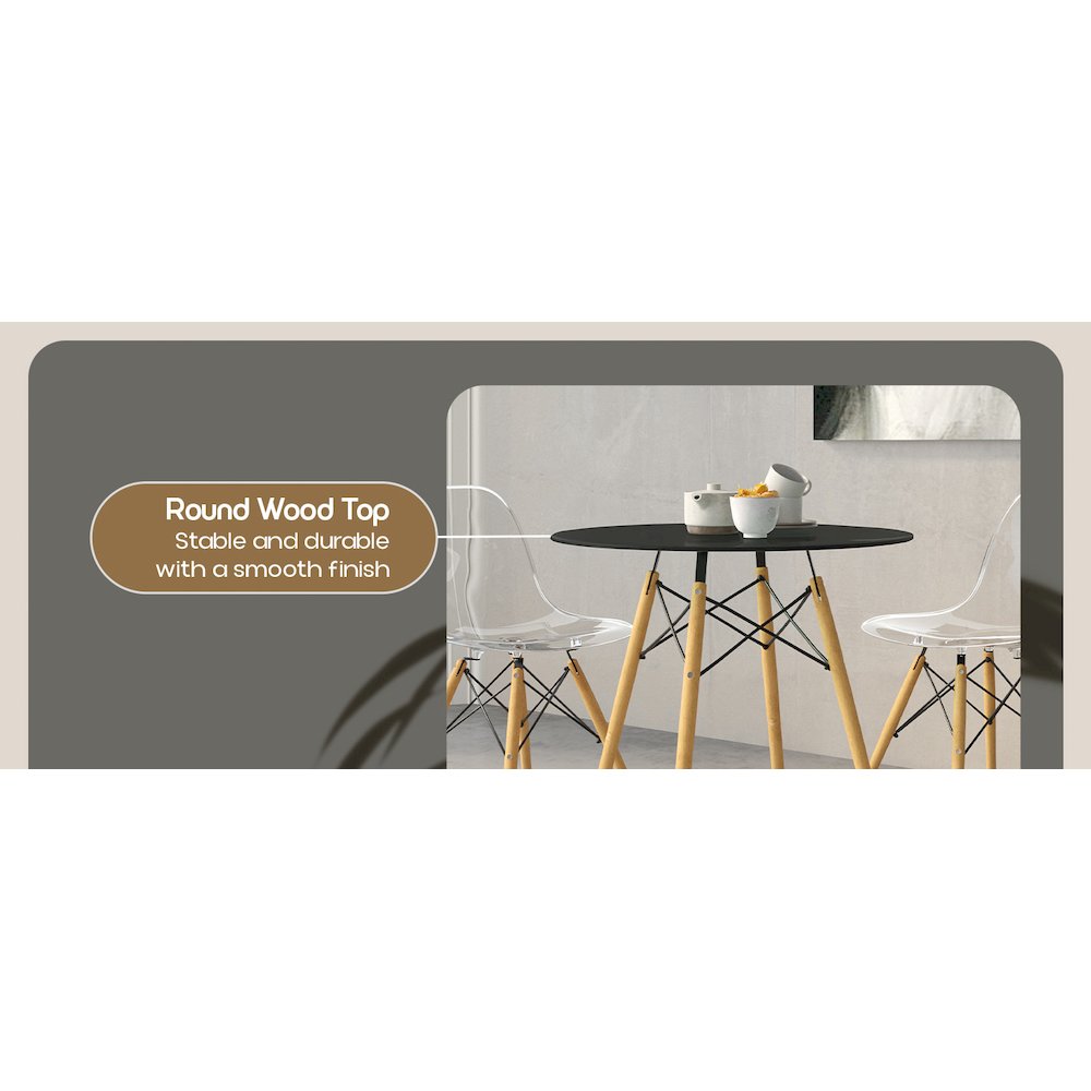 Dover Round Bistro Wood Top Dining Table W/ Natural Wood Eiffel Base
